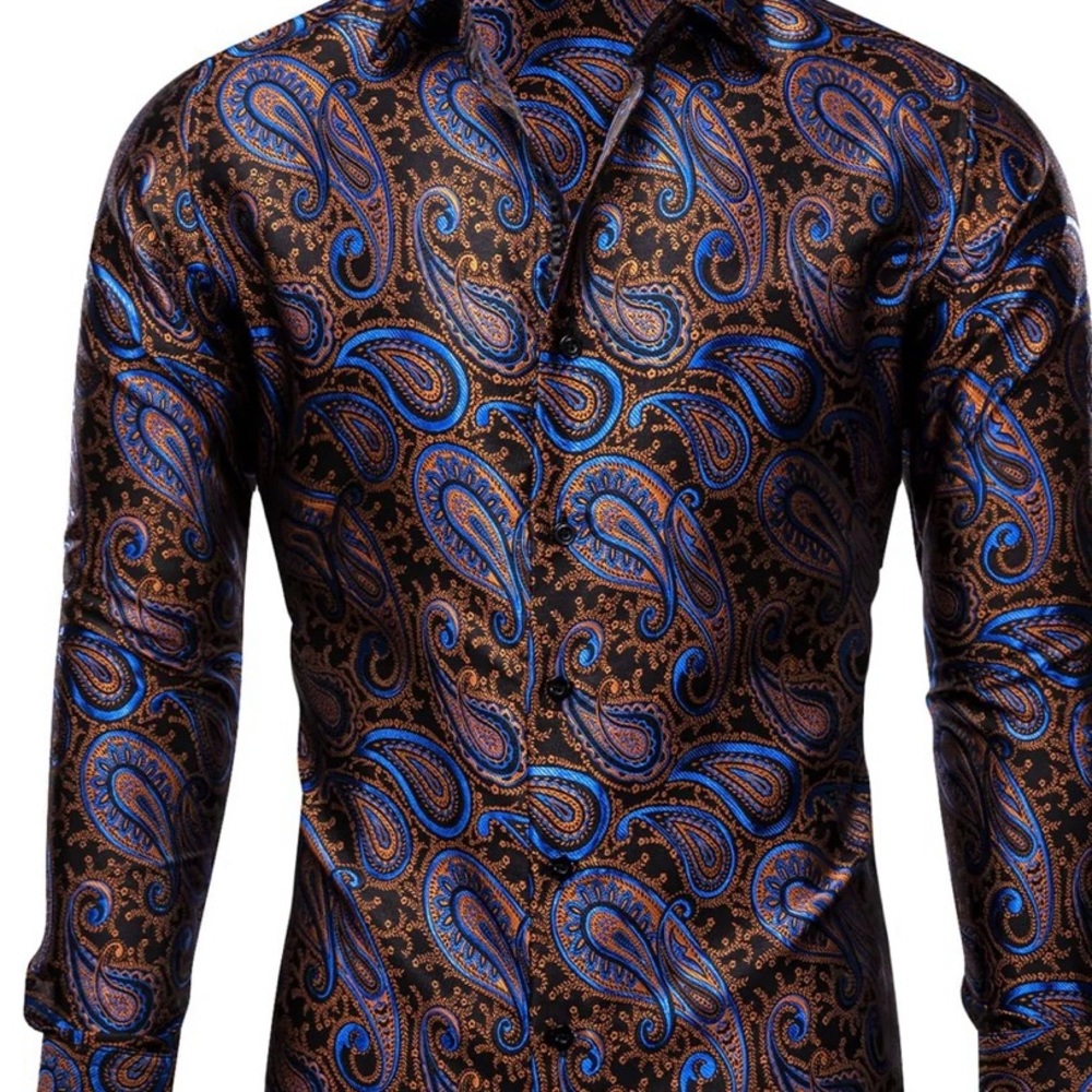 NWT YourTies Jacquard Button down silk shirt brown/Blue